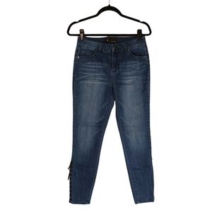 CATHERINE MALANDRINO Black Lace Up Skinny Blue Jeans 4 (Small)